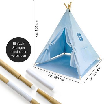 Hej Lønne Tipi-Zelt Tipi Zelt für Kinder blau einfarbig Kinderzelt, (6er Set)