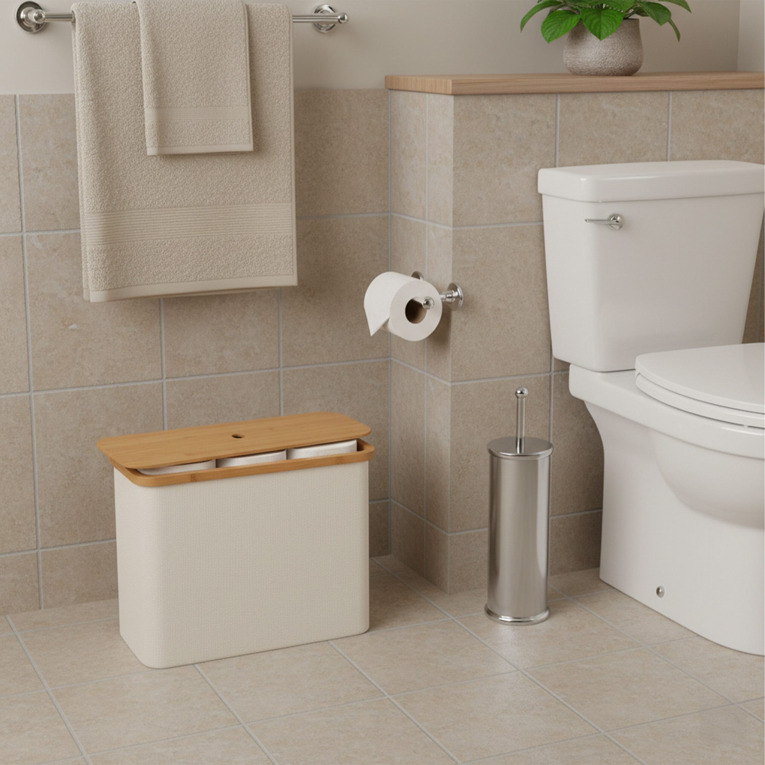 relaxdays Toiletten-Ersatzrollenhalter Toilettenpapier Aufbewahrung 12 Rollen (1-St), Beige – Bild 5 von 5