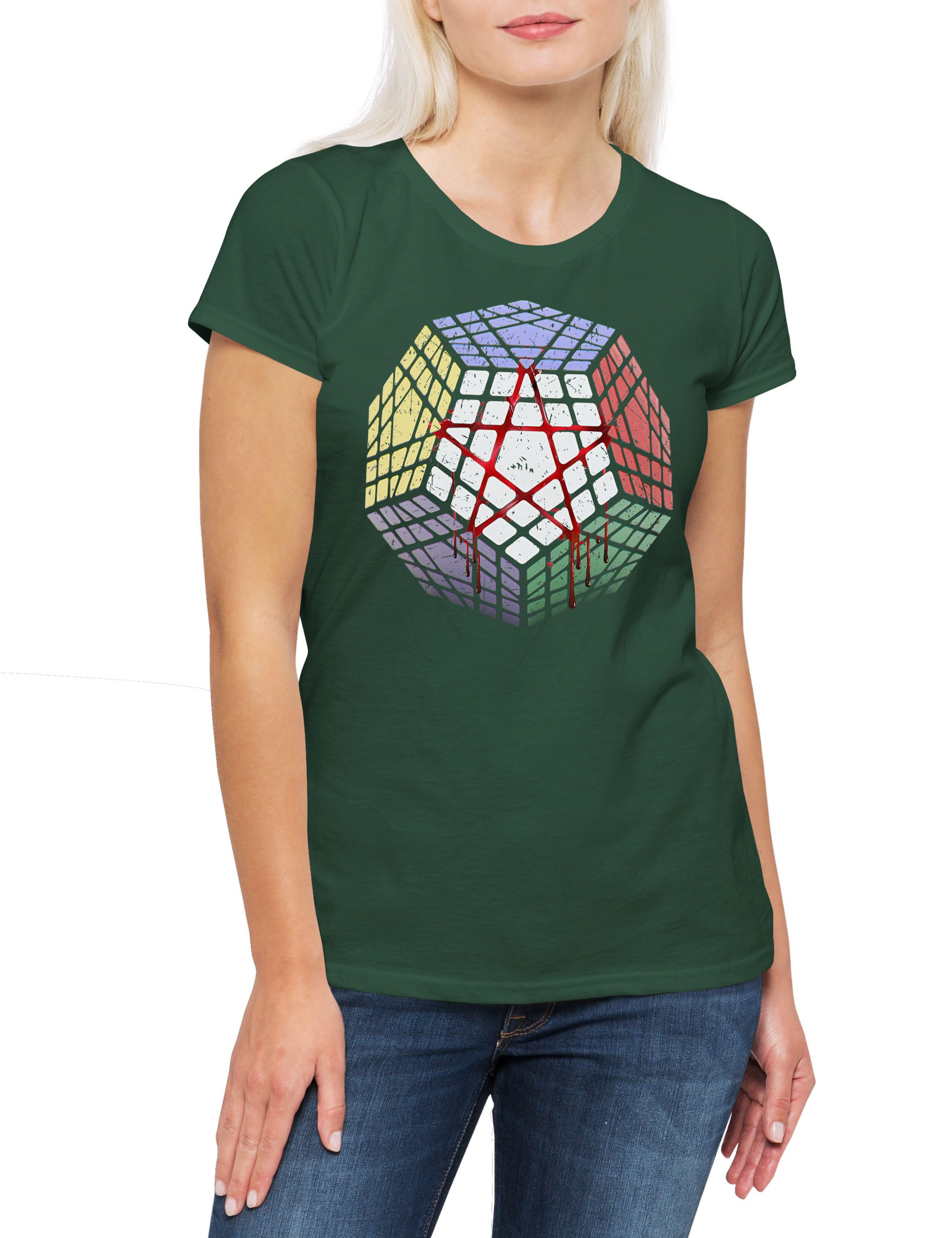 Print-Shirt Megaminx Pentacle Damen T-Shirt Cube Zauberwürfel 80s Magic Speed