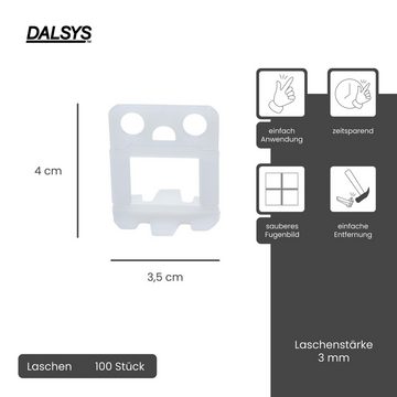 Dalsys Nivelliersystem für Fliesen enthält (3mm) 100 Laschen, 100-St., Fliesenleger Werkzeug für präzises Fugenbild) Zuglaschen, Verlegehilfe Set, Fliesenleger Werkzeug