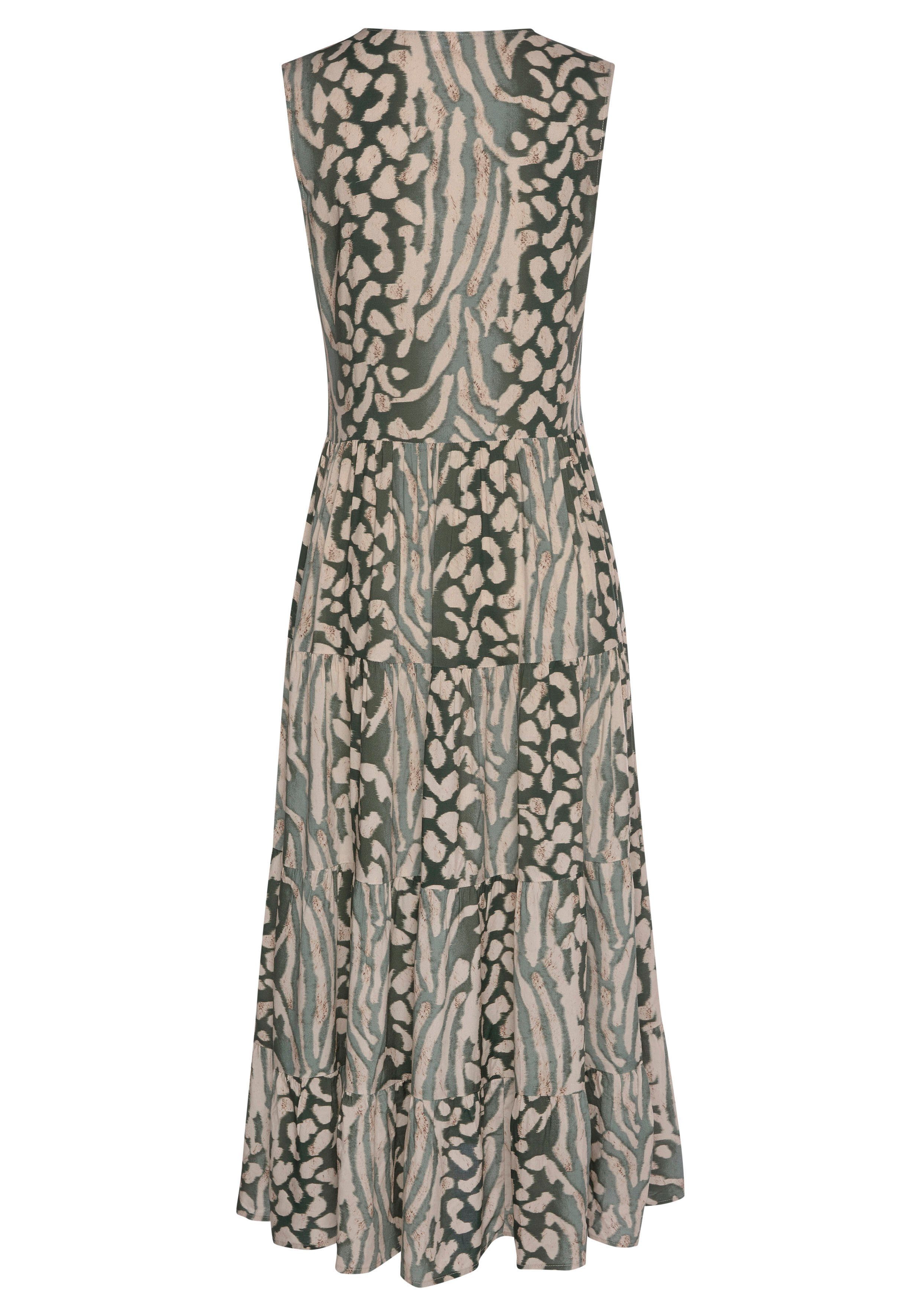 LASCANA Maxikleid mit Animalprint und kurzer Knopfleiste Elegantes Sommerkleid aus Webware, Strandkleid,Druckkleid, Tunikakleid