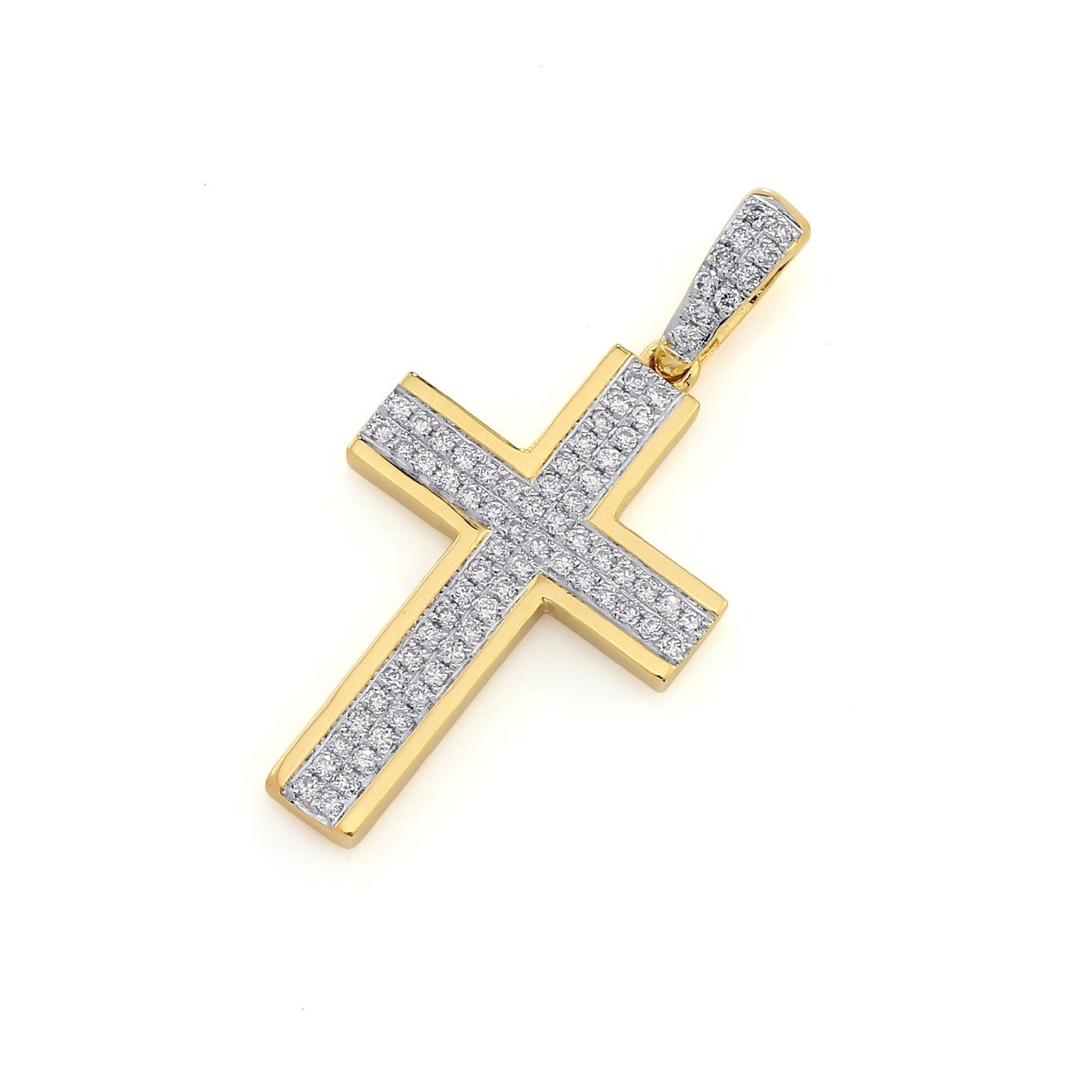 Stella-Jewellery Collier 750er Gelbgold Kreuz Anhänger mit Diamanten 0,16ct (inkl. Etui), Diamanten Kreuz Brillant