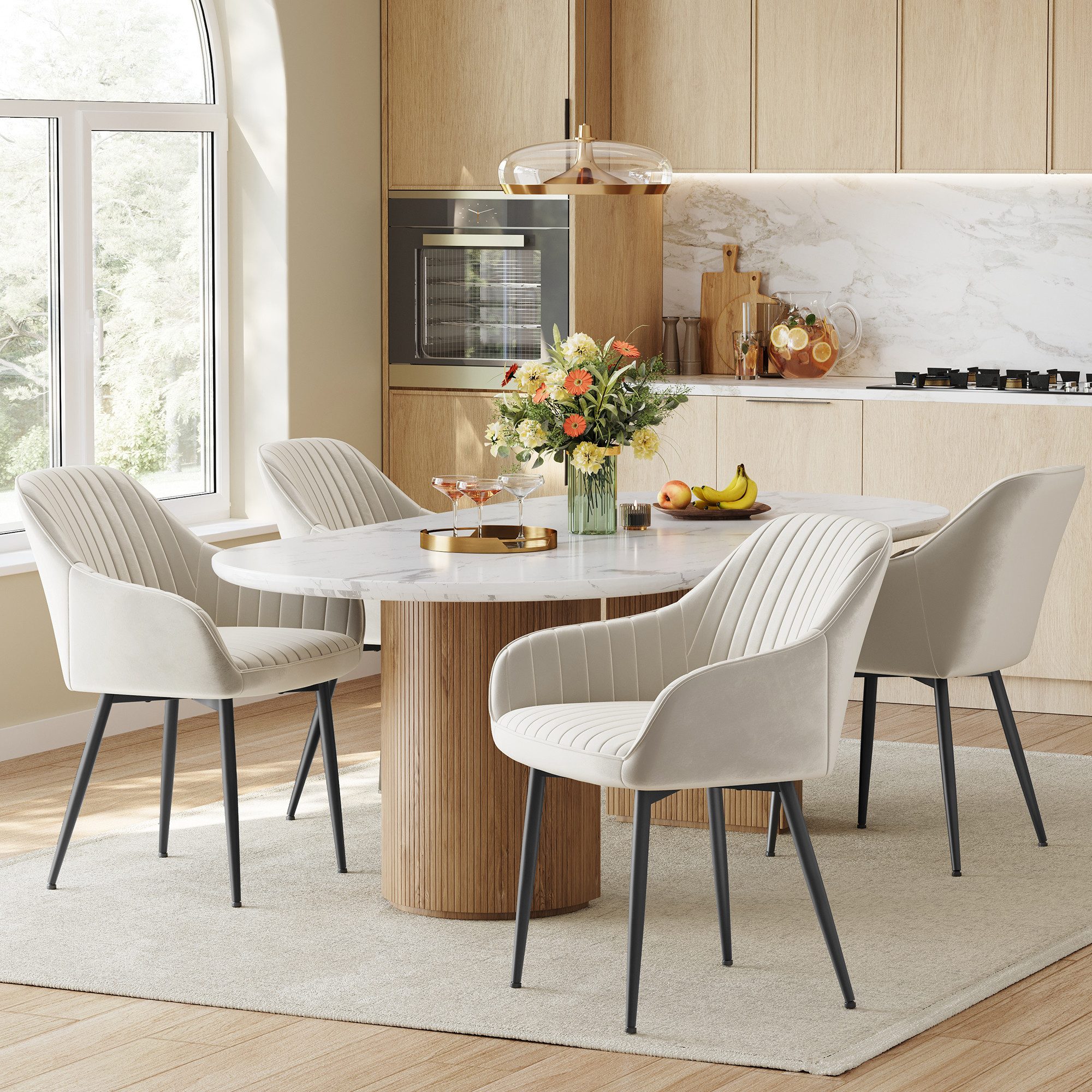 SONGMICS Esszimmerstuhl (4 St), 4er Set, Küchenstuhl, Sessel, Samt, Polsterstuhl mit Armlehnen