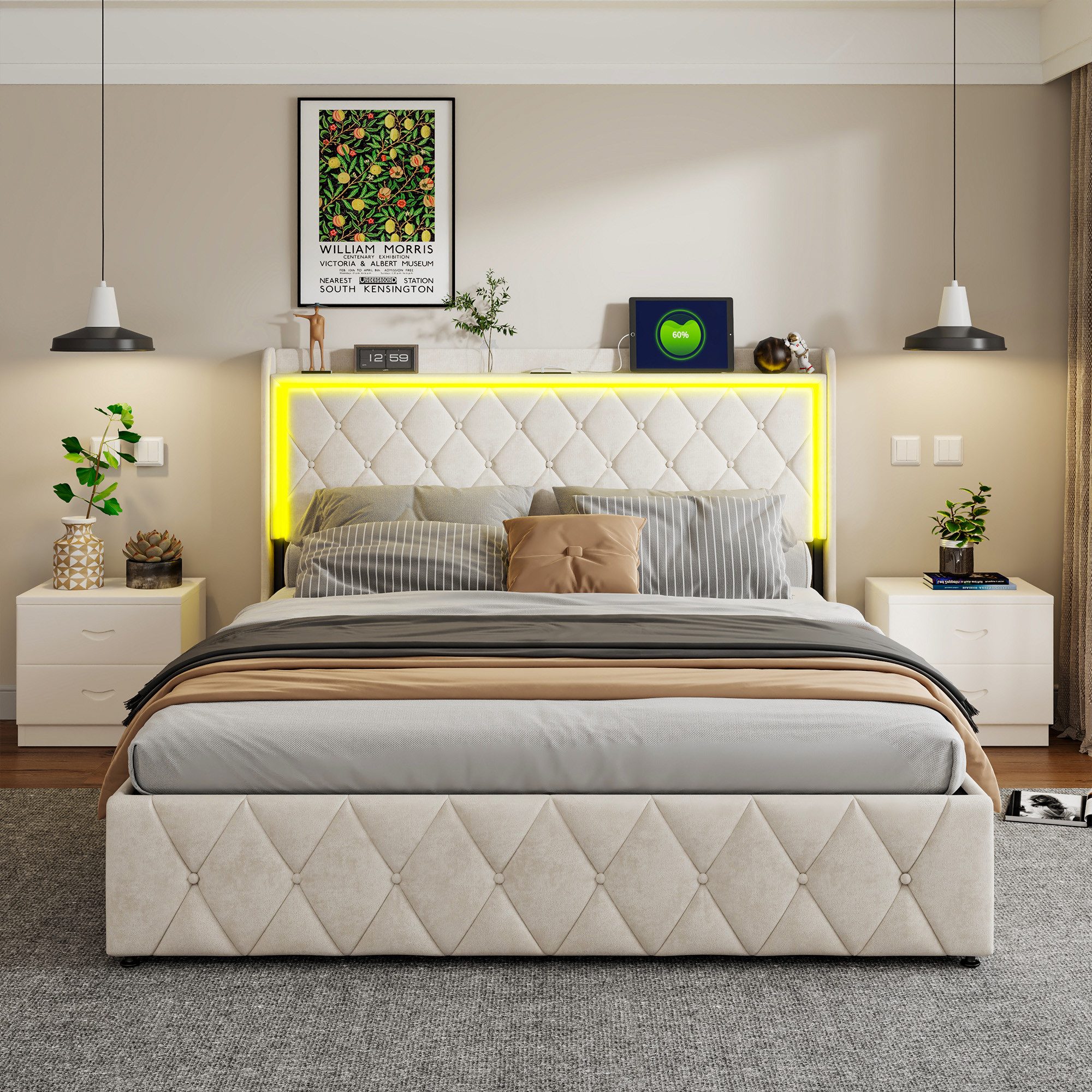 PXloue Funktionsbett Polsterbett, Hydraulisches Doppelbett, mit LED-Leisten günstig online kaufen