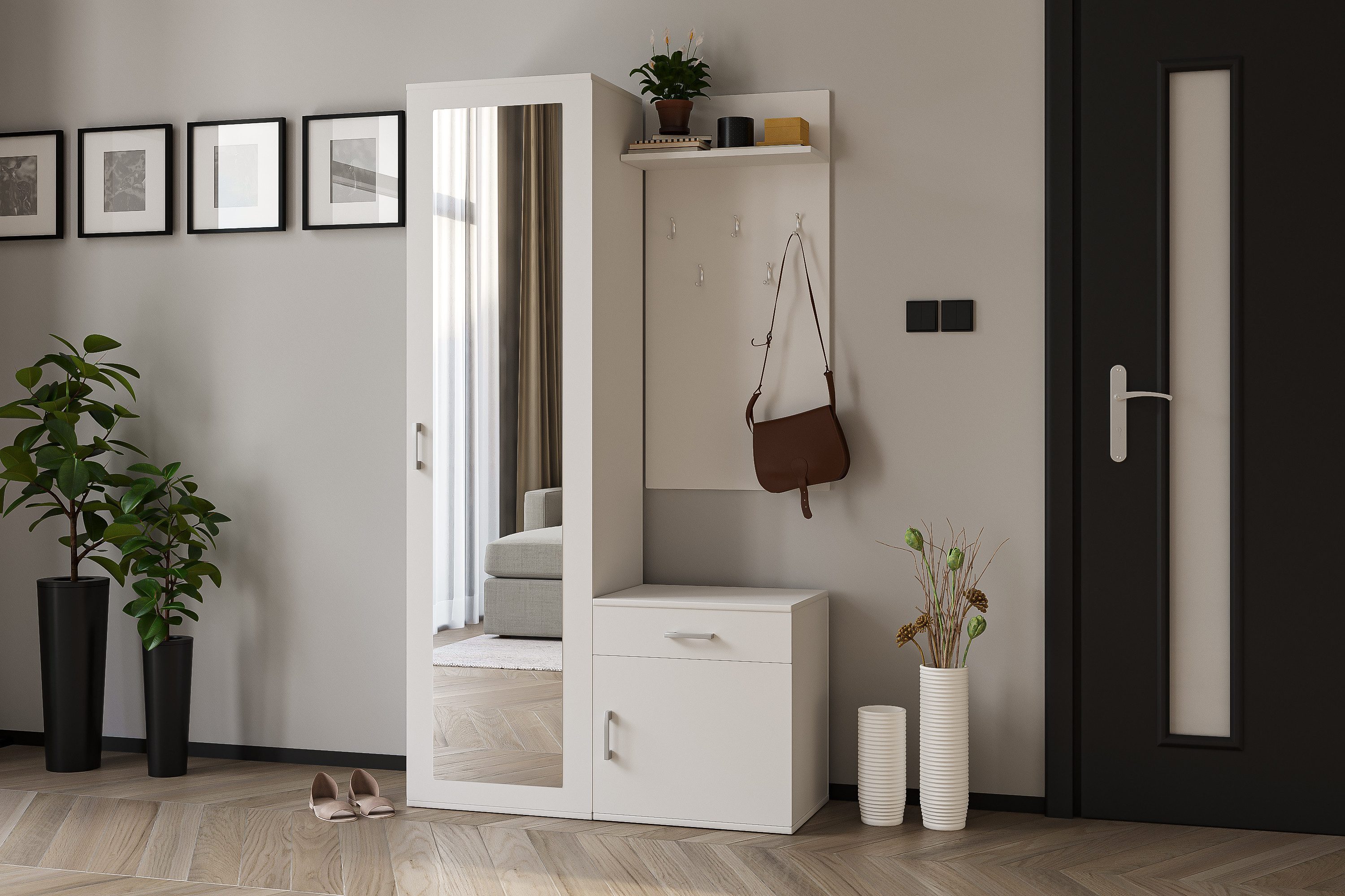 Beautysofa Kompaktgarderobe PAULA, mit Spiegel, Schuhschrank, 5 Kleiderhack günstig online kaufen