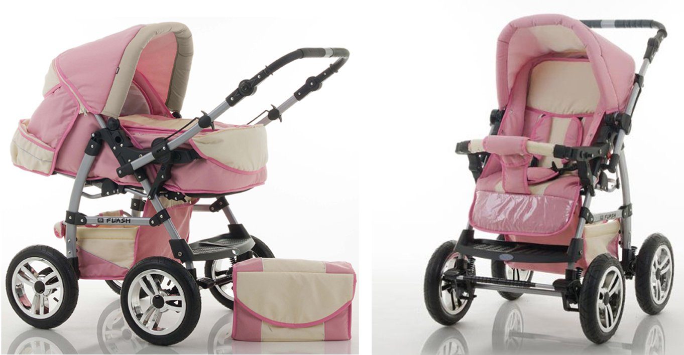 in in 1 Flash Autositz - 3 15 Farben 18 Rosa-Creme Kinderwagen-Set - inkl. Kombi-Kinderwagen Teile babies-on-wheels