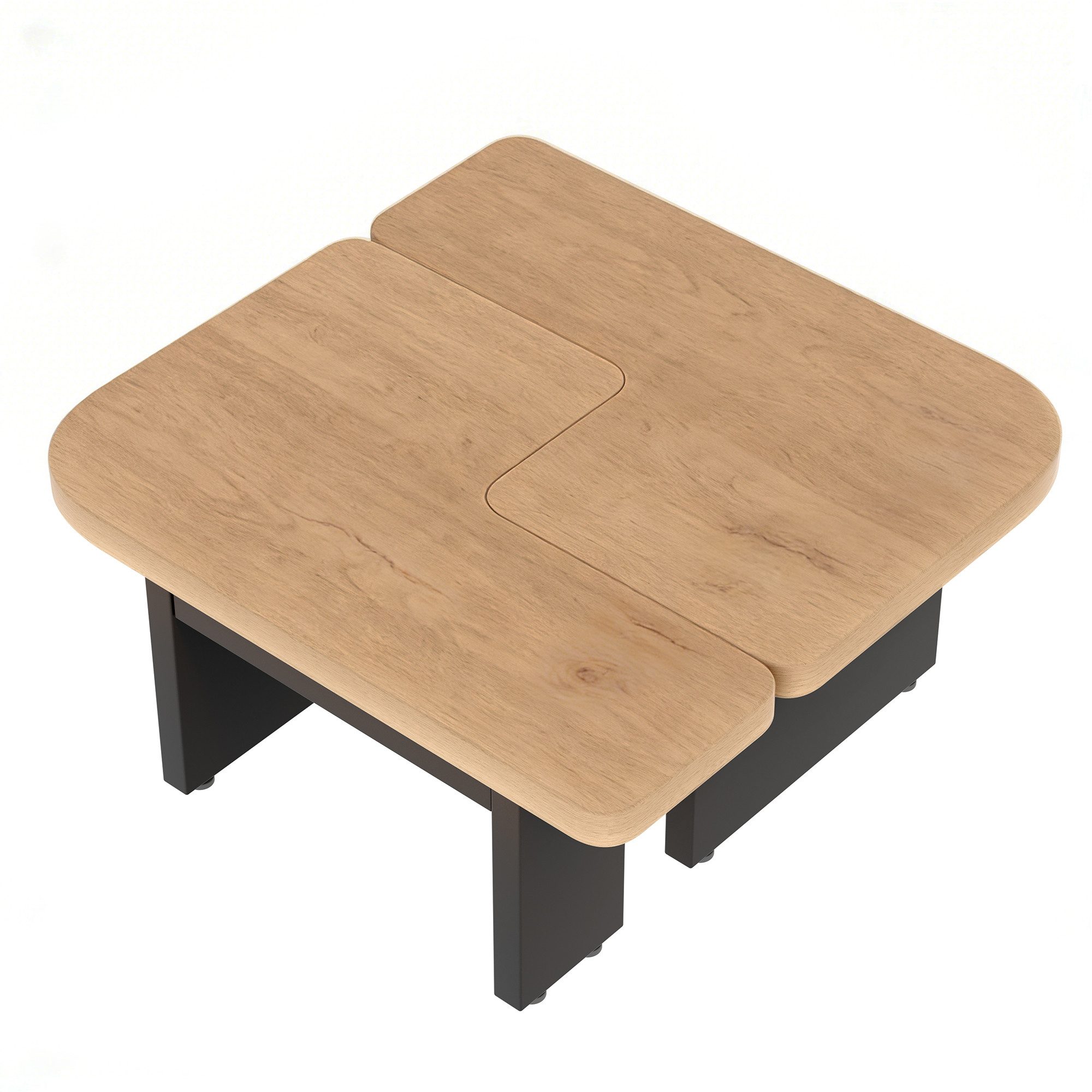 Yorbay Couchtisch 2er Set mit LED-Beleuchtung, Beistelltisch,2 Schubladen, abgerundete Ecken, für Wohnzimmer, Schlafzimmer