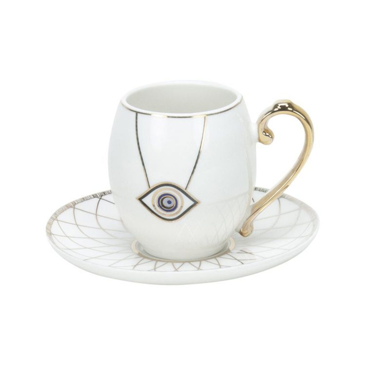 alesvelt Tasse Kaffee Set mit Untertasse 12 teilig weis gold Keramik