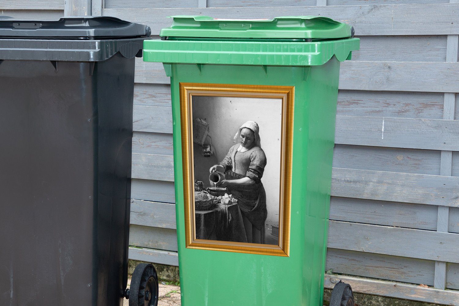 MuchoWow Wandsticker (1 - - Sticker, Milchmädchen Gold St), Rahmen Mülleimer-aufkleber, Vermeer Container, Abfalbehälter - Mülltonne