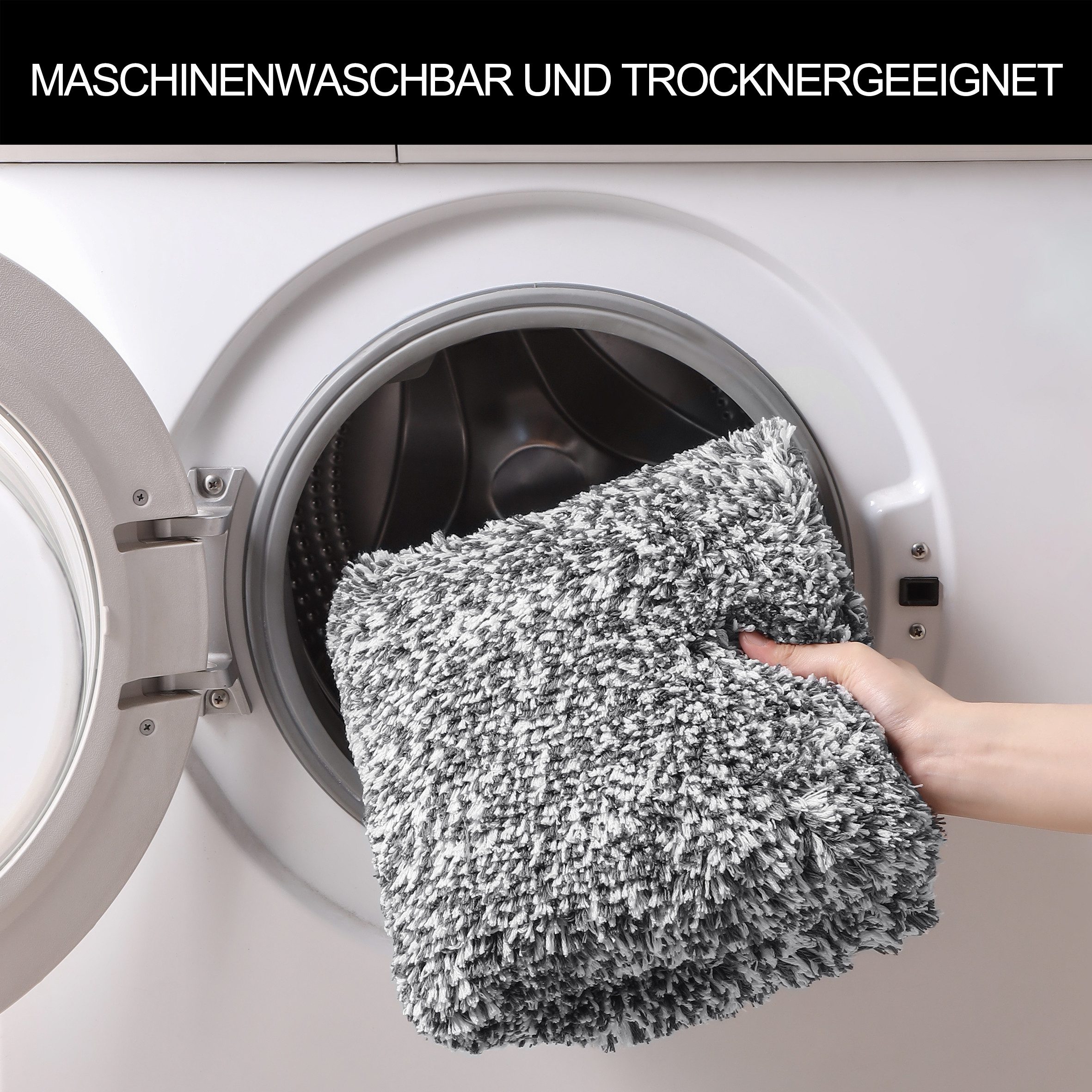 OTTO home Badematte Vanessa meliert, Badvorleger, Badezimmer Teppich, Duschvorleger, Höhe 20 mm, rutschhemmend beschichtet, strapazierfähig, Polyester, halbrund – Bild 5 von 5
