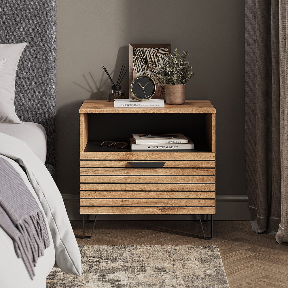 Vicco Nachtschrank Amber, Eiche Wotan, 60 x 58 cm günstig online kaufen