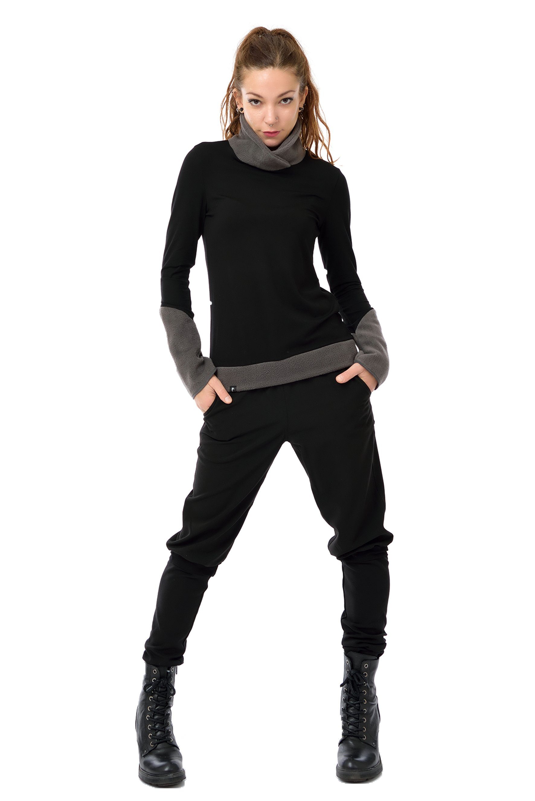 3Elfen Rollkragenpullover Winter Sweatshirt schwarz mit Rollkragen Grau Fleece