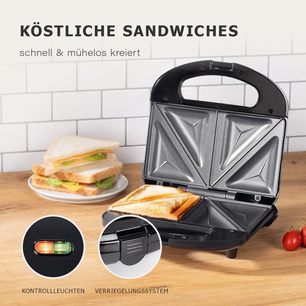 GOURMETmaxx Sandwichmaker mit LED-Kontrollleuchte, 750 W, Sandwich Toast Maker Panini Toaster Kontaktgrill