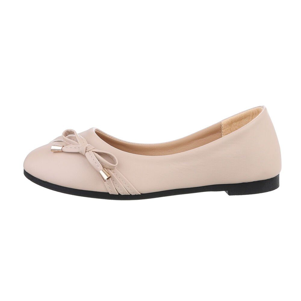 Ital-Design Damen Freizeit Ballerina Blockabsatz Klassische Ballerinas in Beige