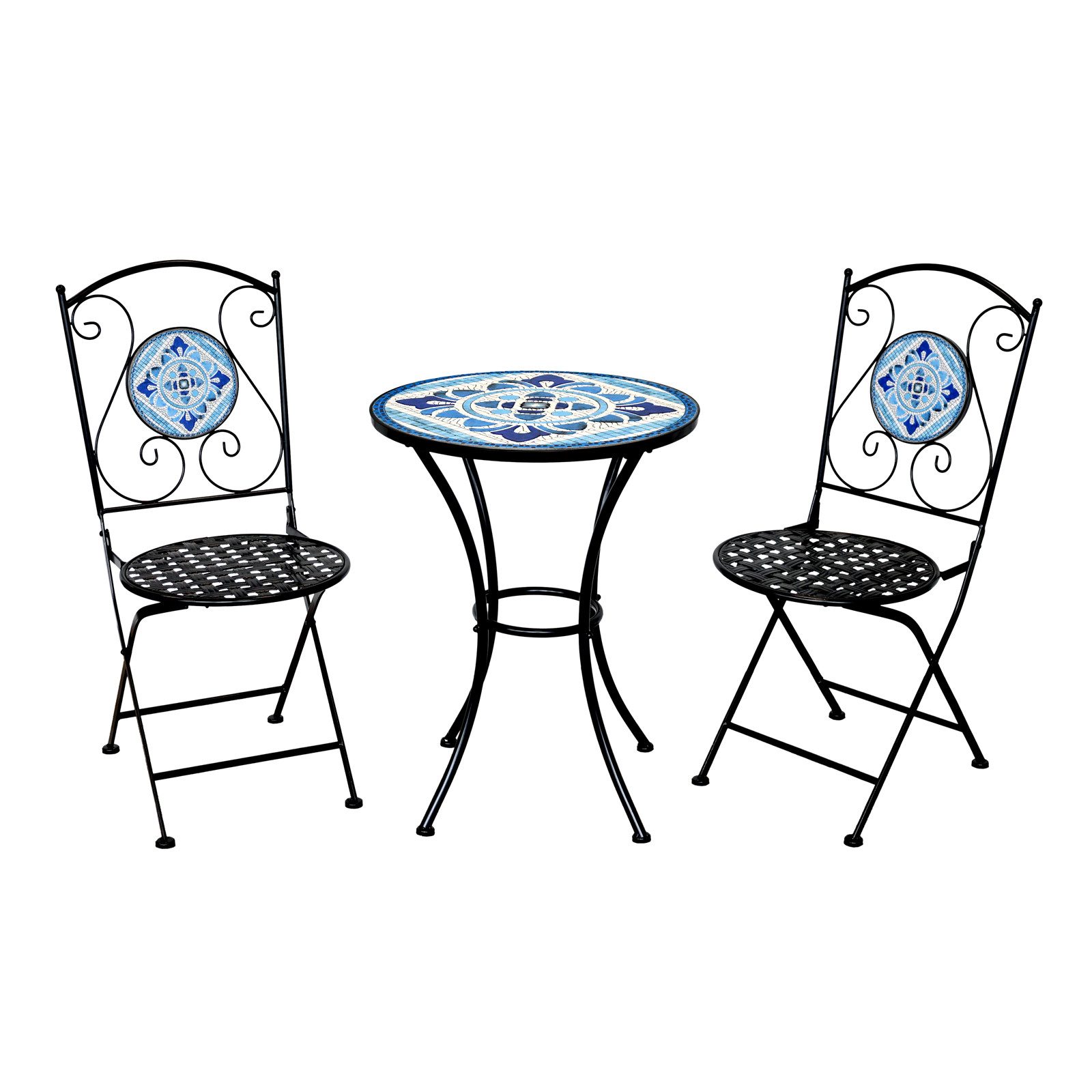 SVITA Balkonset PARIS, (Set, 3-tlg., Tisch mit 2 Stühlen), klappbare Stühle, Mosaik-Tischplatte