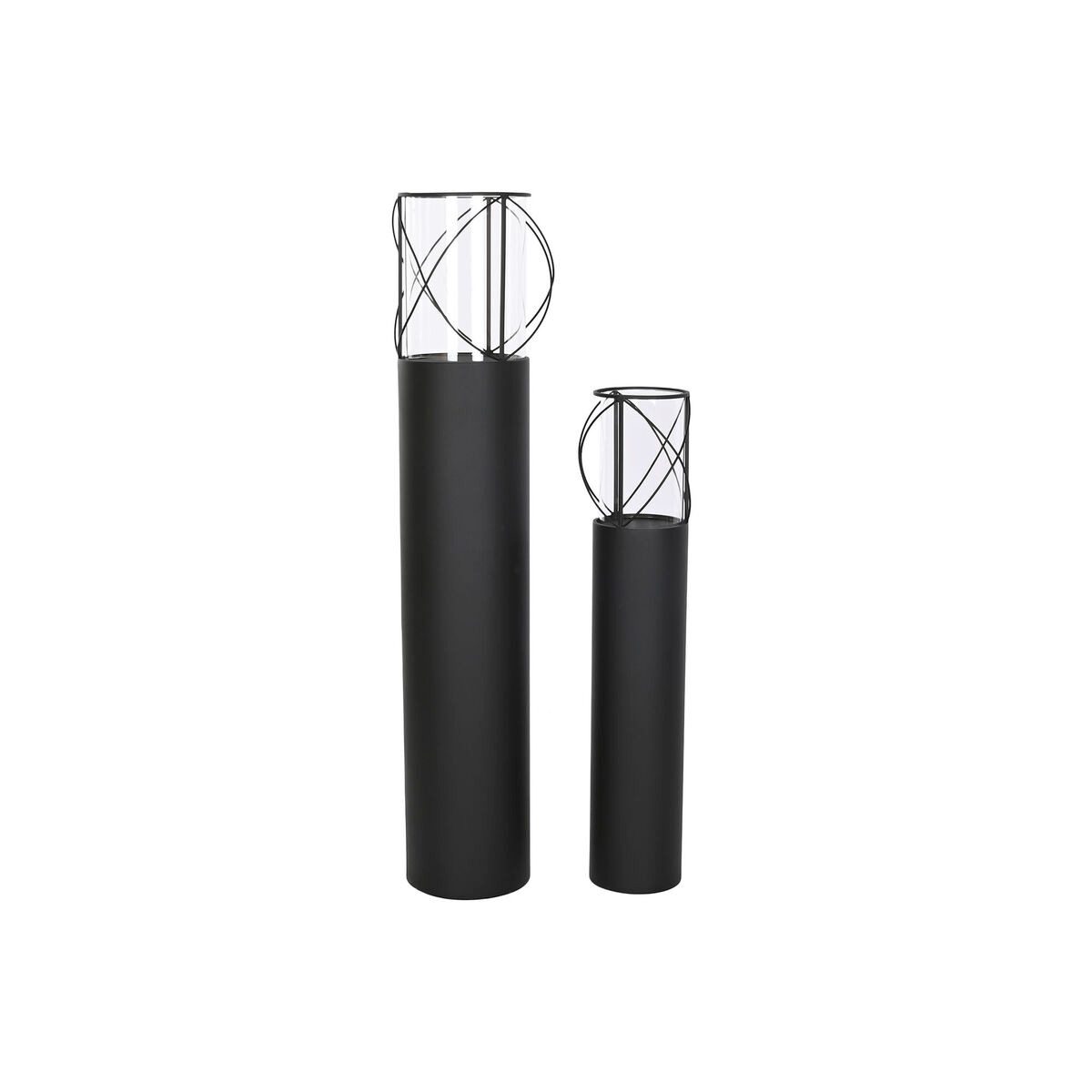 Windlicht SanLov Kerzenschalensatz SanLov Schwarz Metall Glas 27 x 27 x 125 cm 2