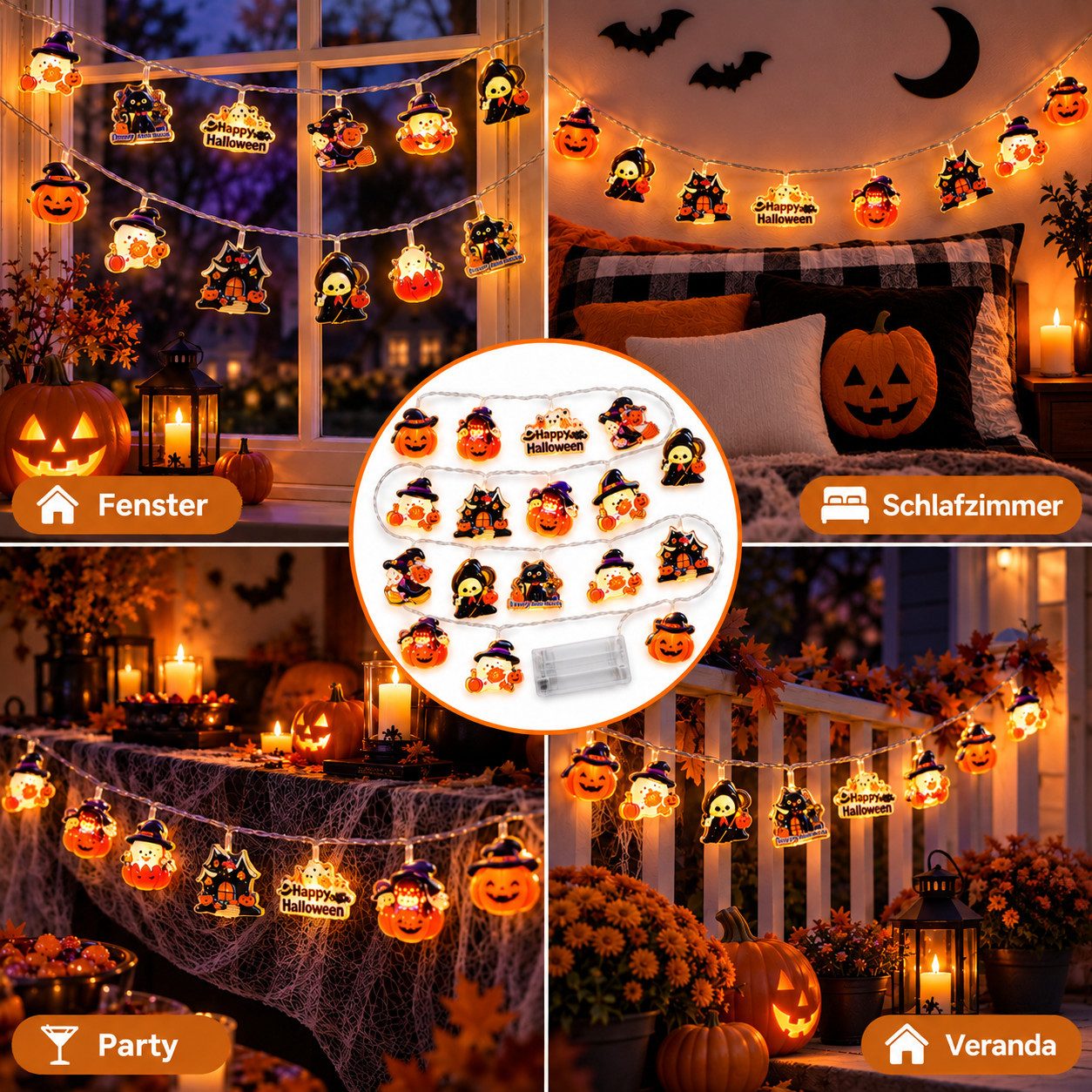 nsihing LED-Lichterkette Halloween Lichterkette 20 LED, Kürbis- & Geisterlichter, Batteriebetrieben mit Blinkmodi für Innen & Außen – Bild 5 von 5