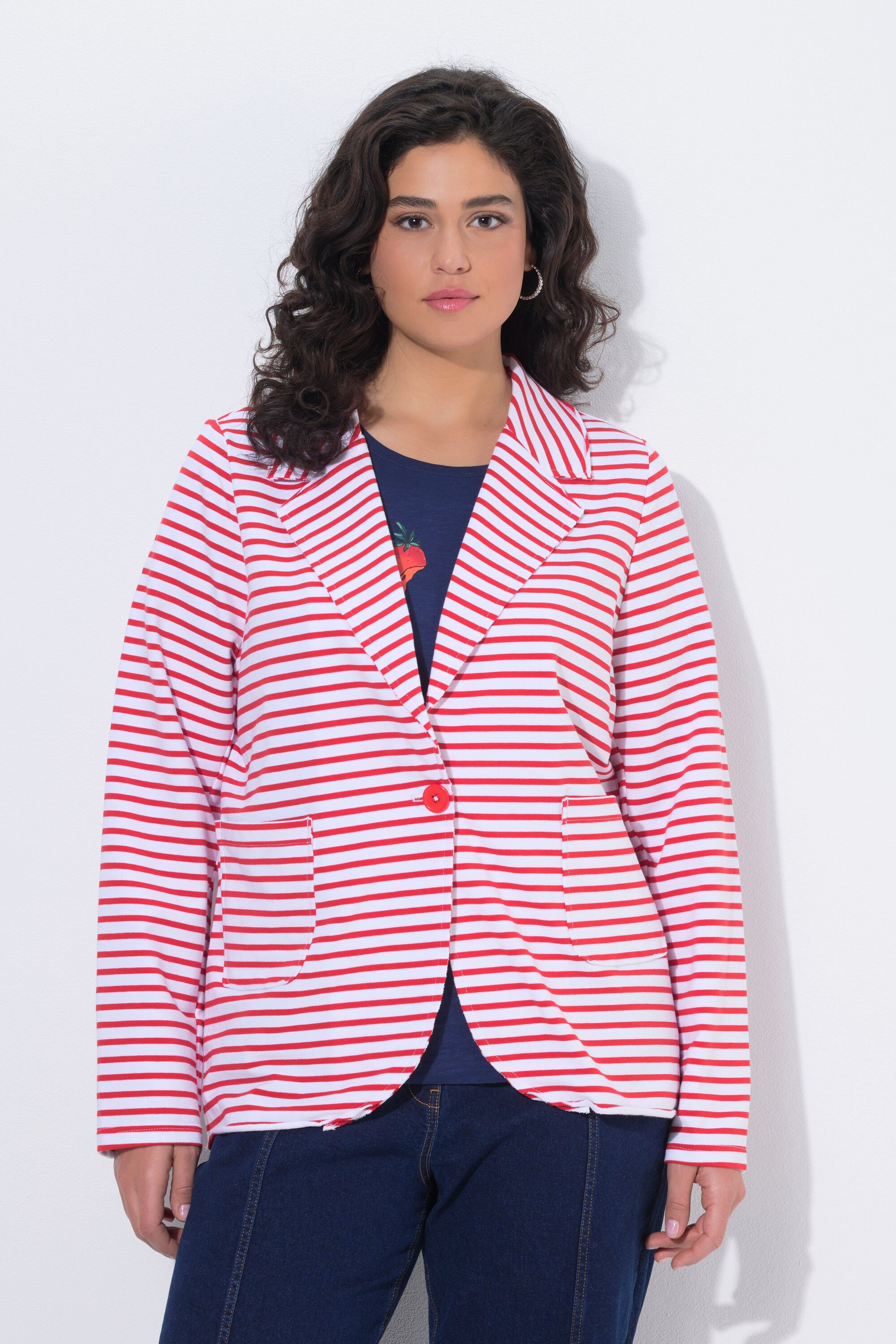 Ulla Popken Blusenblazer Jerseyblazer Rollkanten Reverskragen Langarm