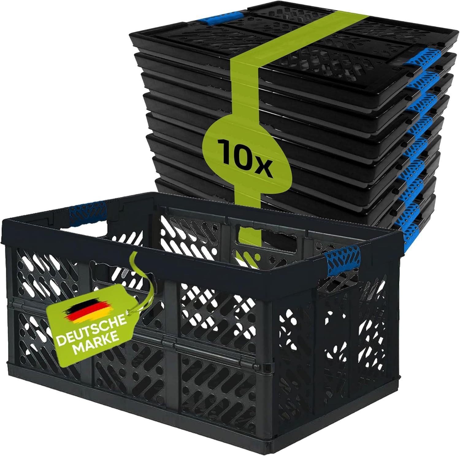 homesti Wickelauflage 10 x Robuste Profi - Klappbox 45 L bis 50 kg - Faltbox, Kiste, schwarz