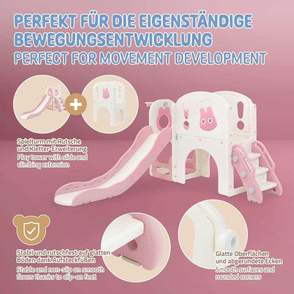 Joyz Rutsche Kinderrutsche 5 in 1 mit Spielturm Rutsche & Basketballkorb Spielplatz, Spielzeug Set für Kinder Spielgerüst ab 3 Jahren Rosa Indoor Outdoor – Bild 3 von 5