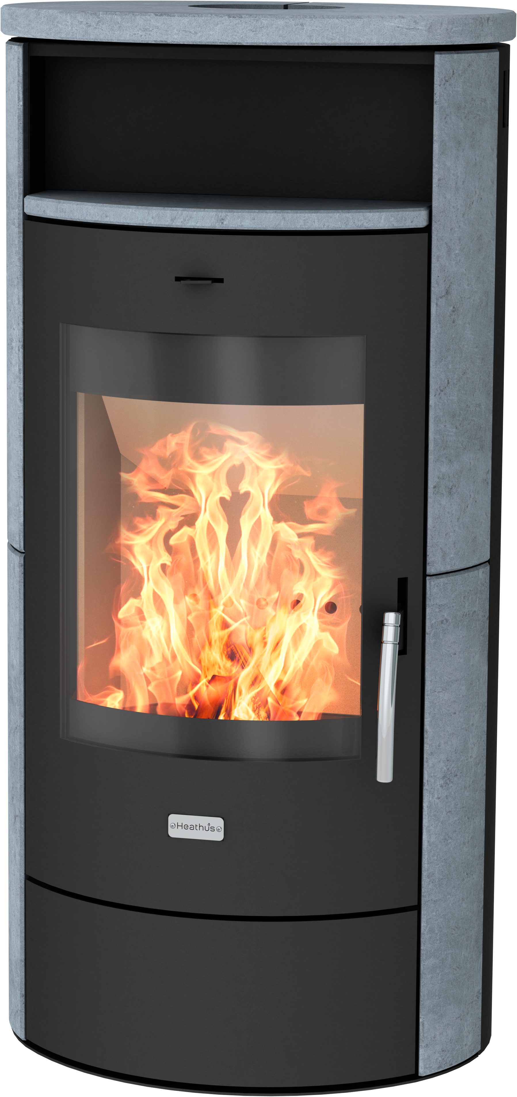 Heathus Kaminofen Piacenza Speckstein, 6 kW, Zeitbrand, Warmhaltefach, selbstschließende Feuerraumtür A1