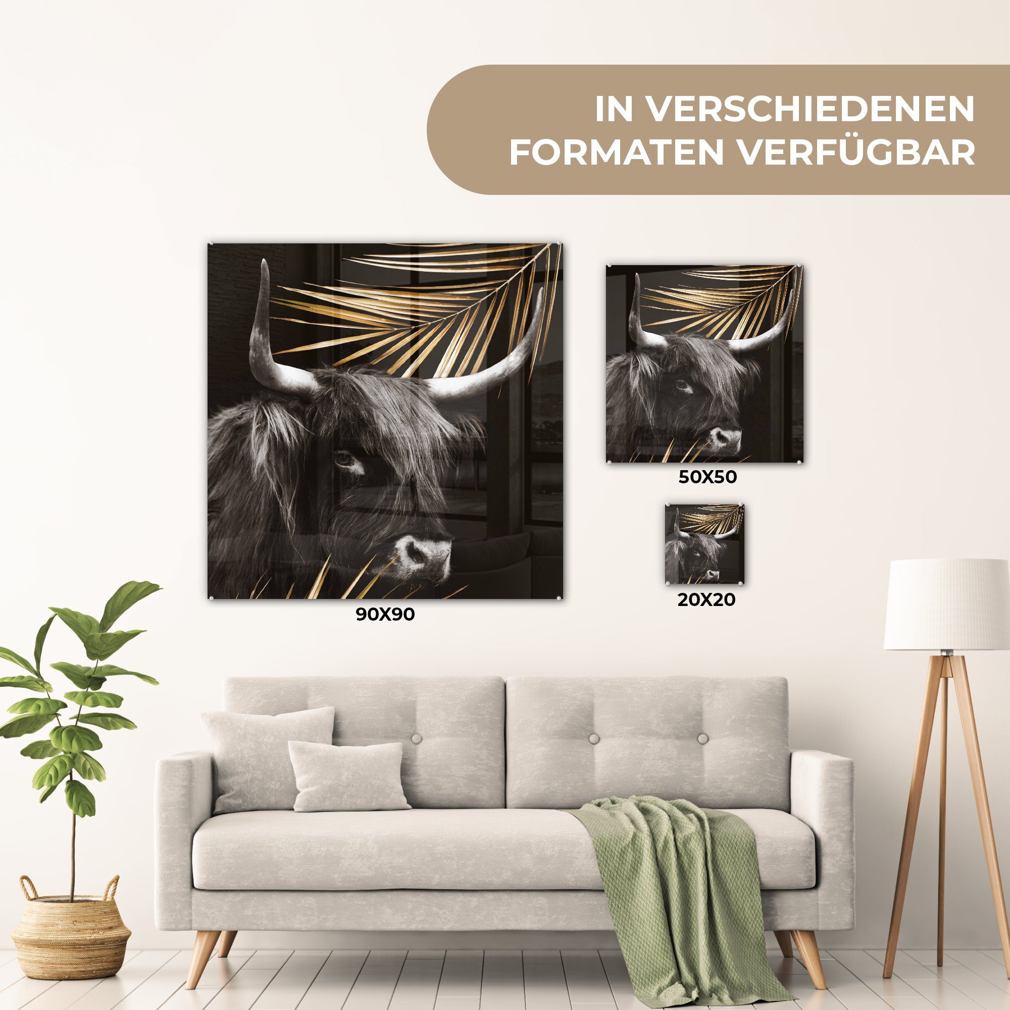 Wanddekoration - Foto Farn, Glas auf - Glas - - - (1 Highlander MuchoWow Acrylglasbild Bilder Gold auf Wandbild Schottischer St), Glasbilder