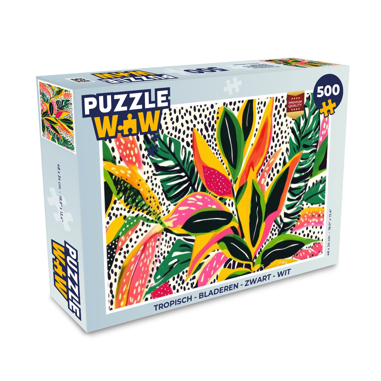 MuchoWow Puzzle Tropical - Blätter - Schwarz und weiß, 500 Puzzleteile, Foto-Puzzle, Bilderrätsel, Puzzlespiele, Spielzeug