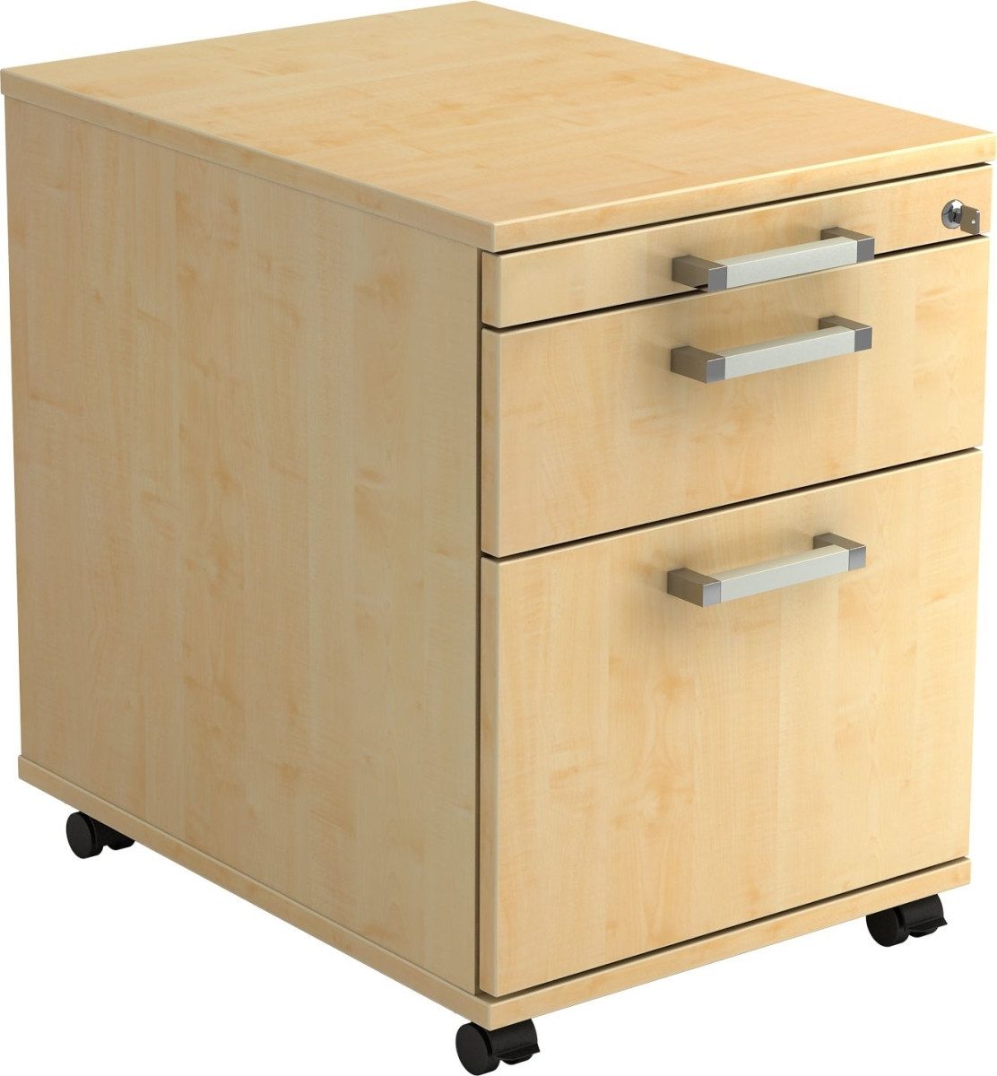 Container Rollcontainer 58cm 1 Schub 1 Hängeregistratur Schloss Chromgriff Ahorn