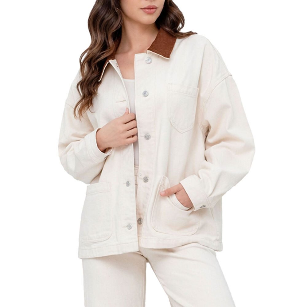 Ital-Design Jeansjacke Damen Oversized Hemdjacke mit Knopfleiste (91767205) Jeansjacke in Beige
