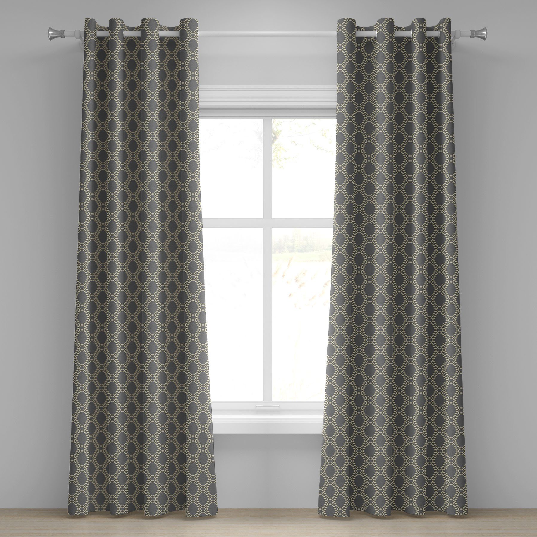 Gardine Dekorative 2-Panel-Fenstervorhänge für Schlafzimmer Wohnzimmer, Abakuhaus, Geometrisch Ovale Formen Stripes