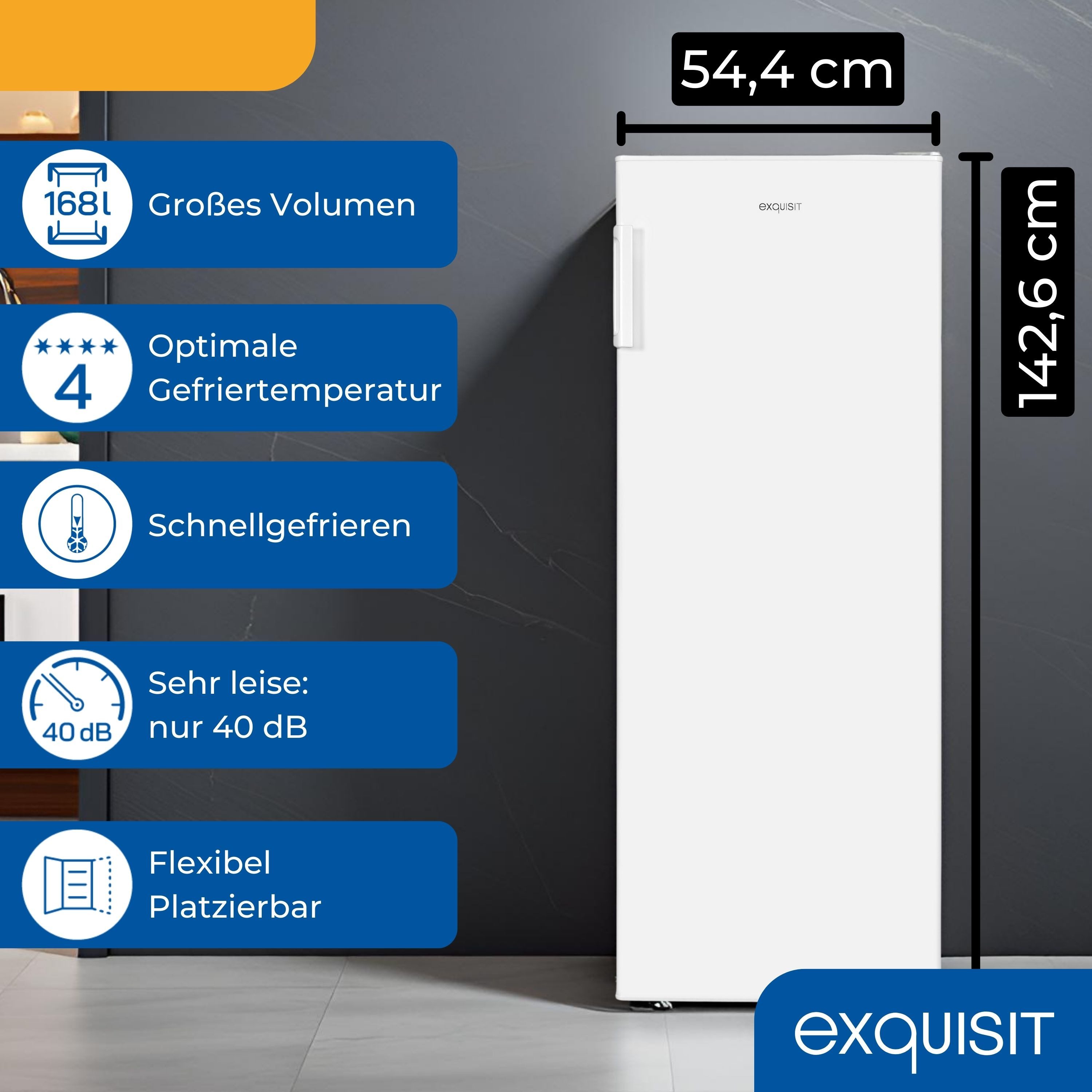 exquisit Gefrierschrank GS5230-HE-040D, 142.6 cm hoch, 54.4 cm breit, Schnellgefrieren, LED-Display, 4*-Gefrieren