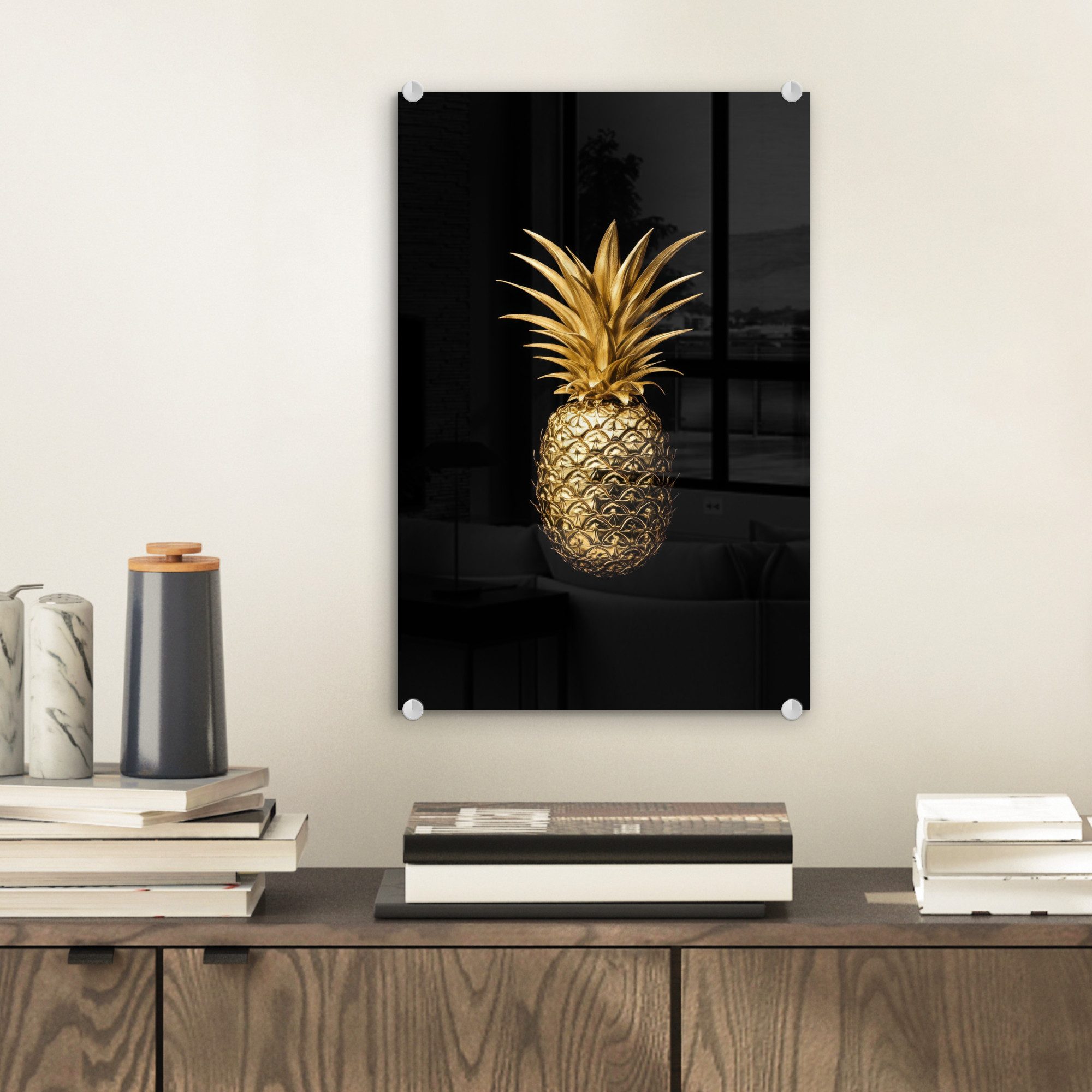 MuchoWow Acrylglasbild Ananas - Schwarz - Gold - Luxus, Inkl. Aufhängung, D günstig online kaufen