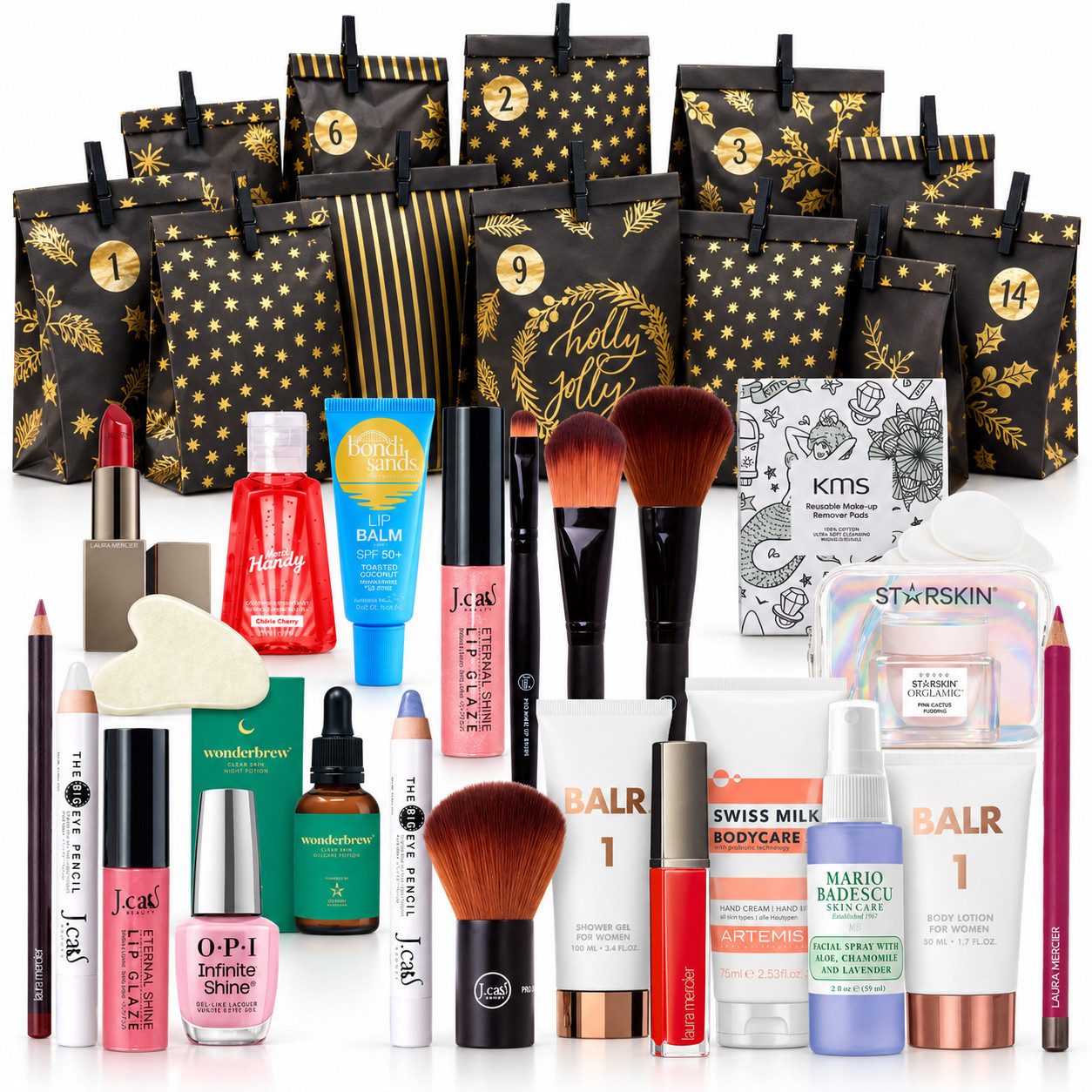 HairGecko DIY-Adventskalender Beauty-Adventskalender zum Selbstbefüllen (24-tlg), DIY-Set mit 24 Beauty-Überraschungen und schwarz-goldenen Tüten