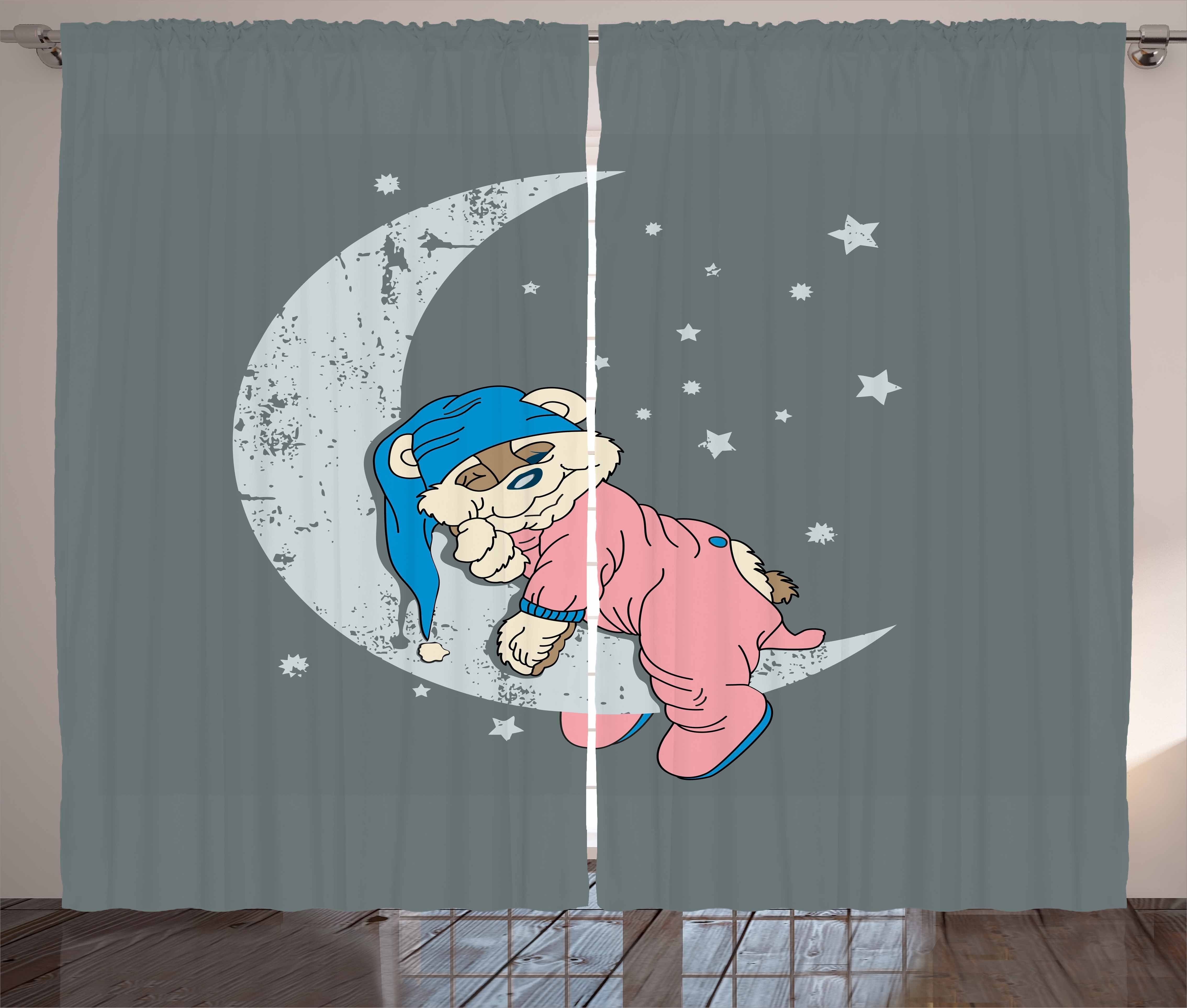 Gardine Schlafzimmer Kräuselband Vorhang mit Schlaufen und Haken, Abakuhaus, Bär Baby Schlafen auf dem Mond