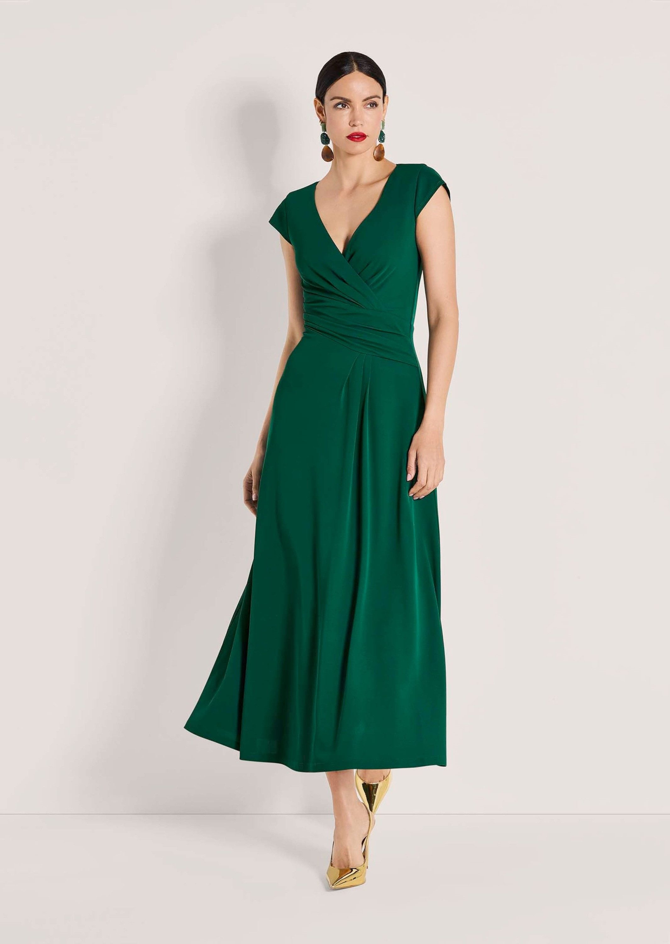 MADELEINE Maxikleid Maxikleid in Wickeloptik Viskosekleid mit V-Ausschnitt, Knöchellänge und Kurzarm
