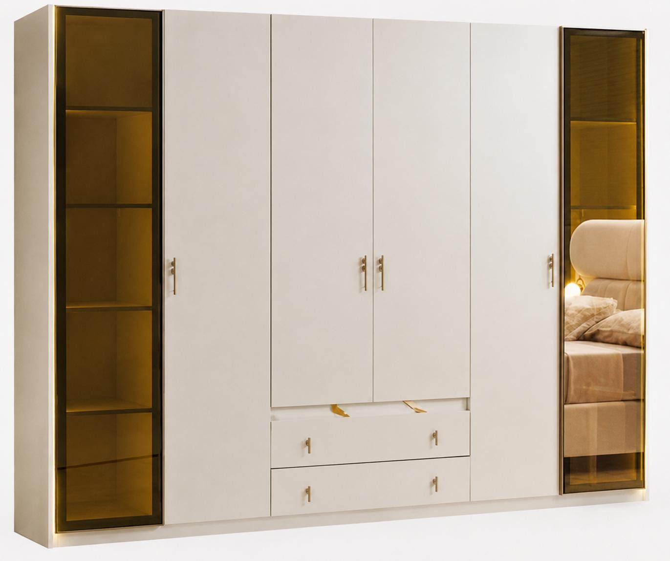 JVmoebel Kleiderschrank Schrank Bequem Holz Beige Minimalistisch Geräumig Modern Glas Made in Europa