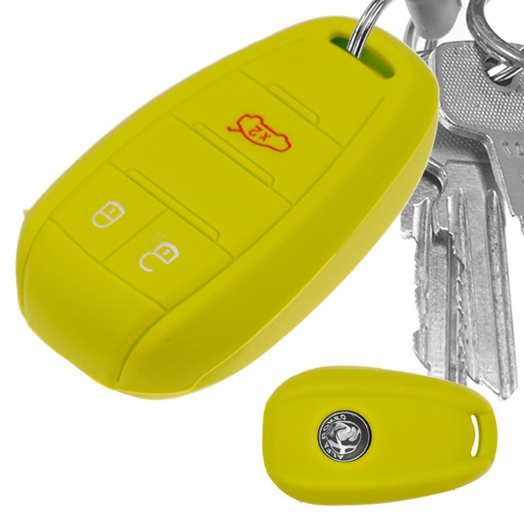 mt-key Schlüsseltasche Autoschlüssel Softcase Silikon Schutzhülle Apfelgrün, für ALFA Romeo Giulia Stelvio Giulietta 3 Tasten KEYLESS SMARTKEY