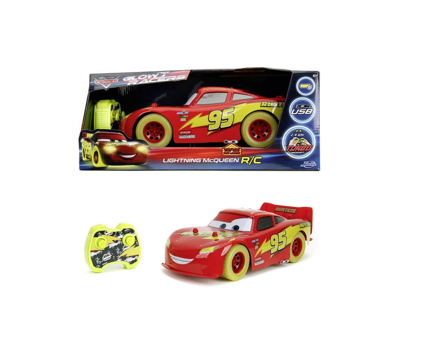 JADA RC-Auto RC Lightning McQueen Glow Racers 1:14 (1-tlg), mit beleuchtetem Unterboden und Augen