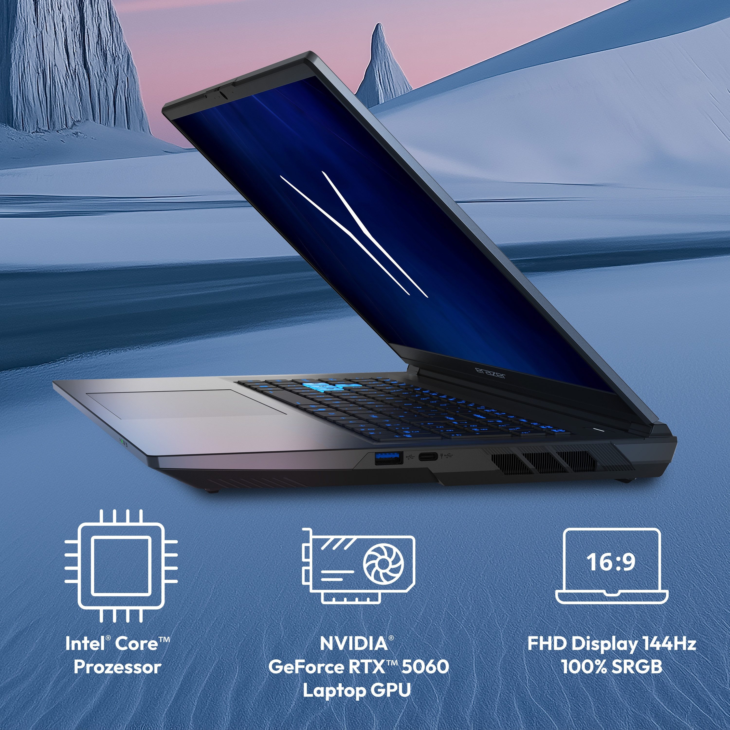 ERAZER 43,8 cm (17,3) Core Gaming Laptop ERAZER Defender 17 P10 (MD600084) Gaming-Notebook (43.8 cm/17.3 Zoll, Intel Intel Core i9 14. Gen Core i9-14900HX, NVIDIA GeForce RTX 5060, 16 GB, 1000 GB SSD, Full-HD Display 144Hz, DEFENDER 17 P10)