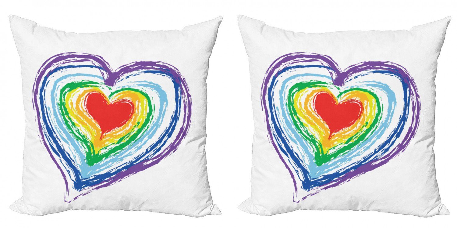 Kissenbezüge Modern Accent Doppelseitiger Digitaldruck, Abakuhaus (2 Stück), Gekritzel Verschachtelte Rainbow Heart