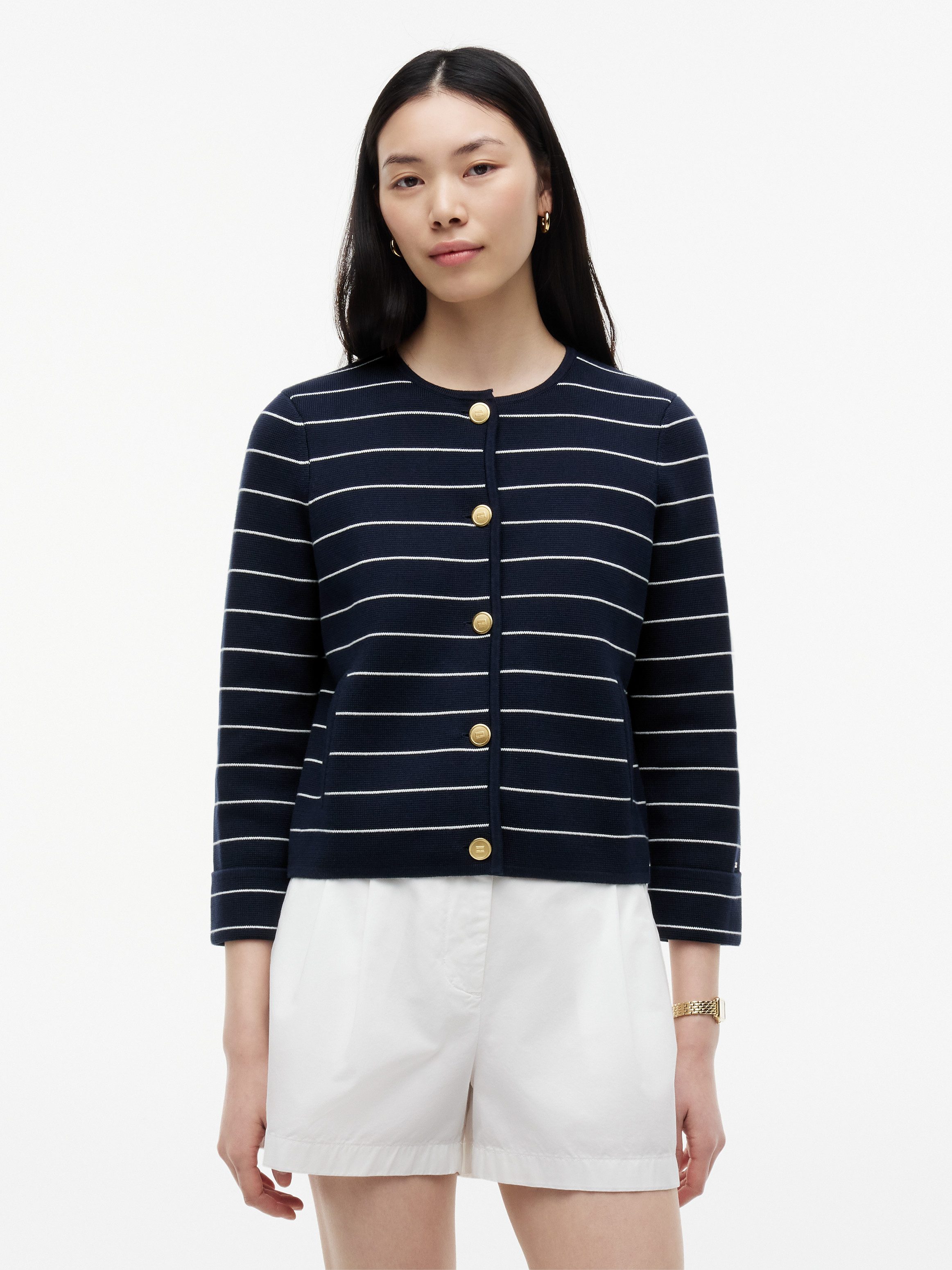 Tommy Hilfiger Strickjacke GOLD BUTTON LS CARDI Baumwolle, goldfarbene Knöpfe