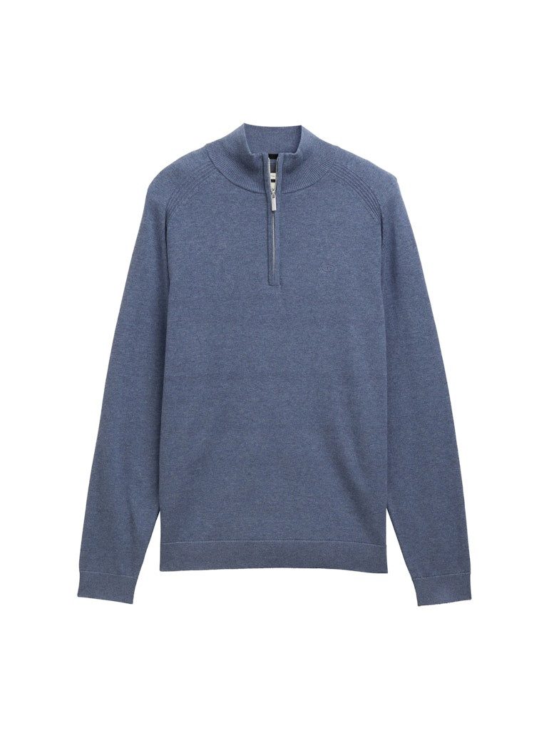 TOM TAILOR Strickpullover basic knit troyer VINTAGE INDIGO BLUE MELANGE