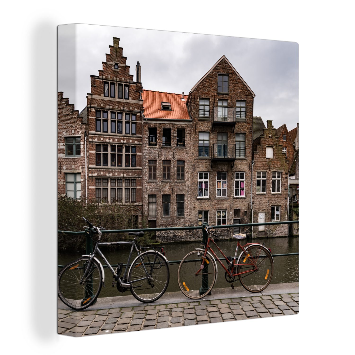 Leinwandbild für Leinwand OneMillionCanvasses® Haus - - Zaun Fahrrad St), (1 Wohnzimmer - Bilder Schlafzimmer Gent,