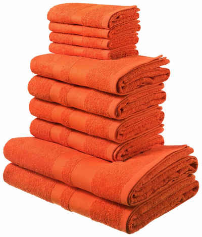 my home Handtuch Set Vanessa, Walkfrottee, (Set, 10-tlg), Handtücher mit Bordüre, einfarbiges Handtuch-Set aus 100% Baumwolle