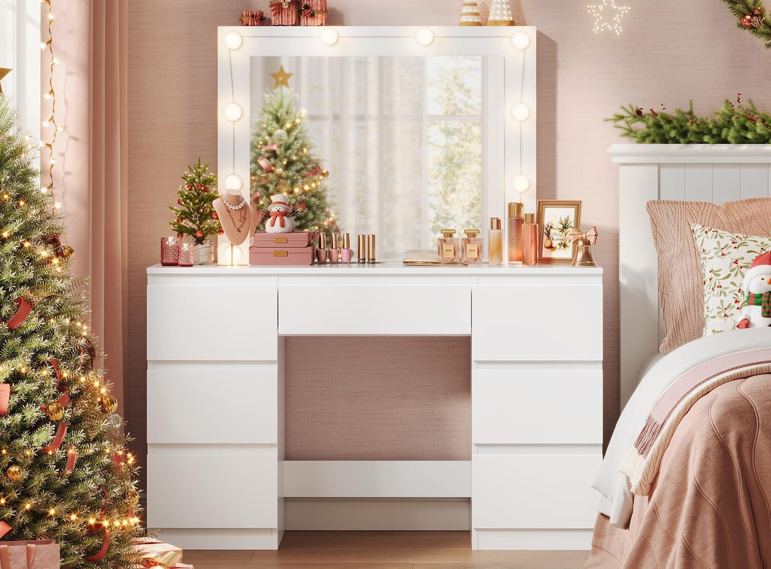 Woltu Schminktisch (1-St), mit Spiegel und LED-Beleuchtung, 7 Schubladen günstig online kaufen