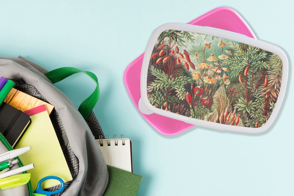 - - Kunststoff, Mädchen, Brotbox rosa Erwachsene, Vintage Brotdose Kunststoff - Botanisch, für Kunst Natur (2-tlg), Lunchbox Snackbox, - MuchoWow Blumen Kinder,