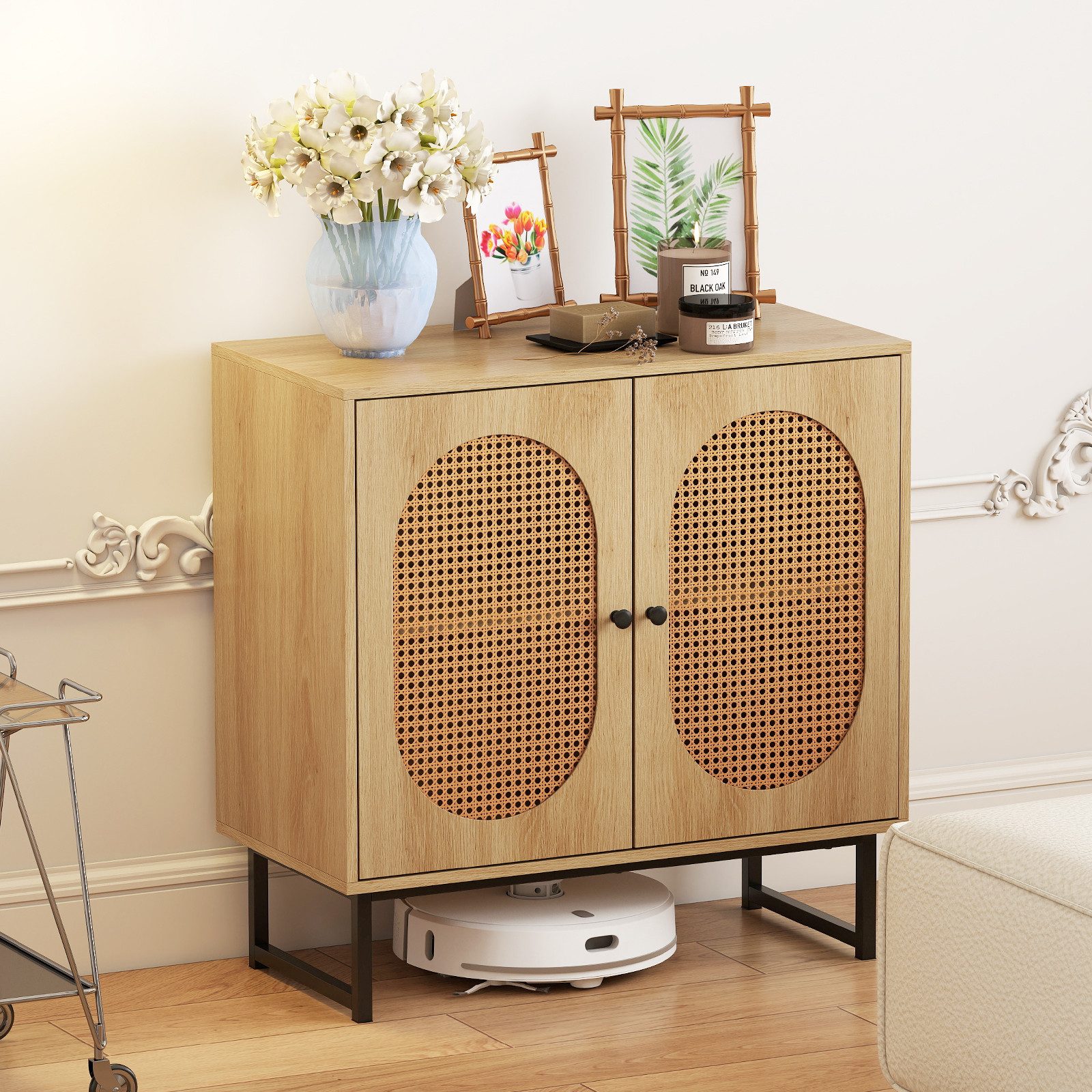 COSTWAY Sideboard, mit 2 Rattantüren, verstellbaren Regal Küchenschrank Hol günstig online kaufen