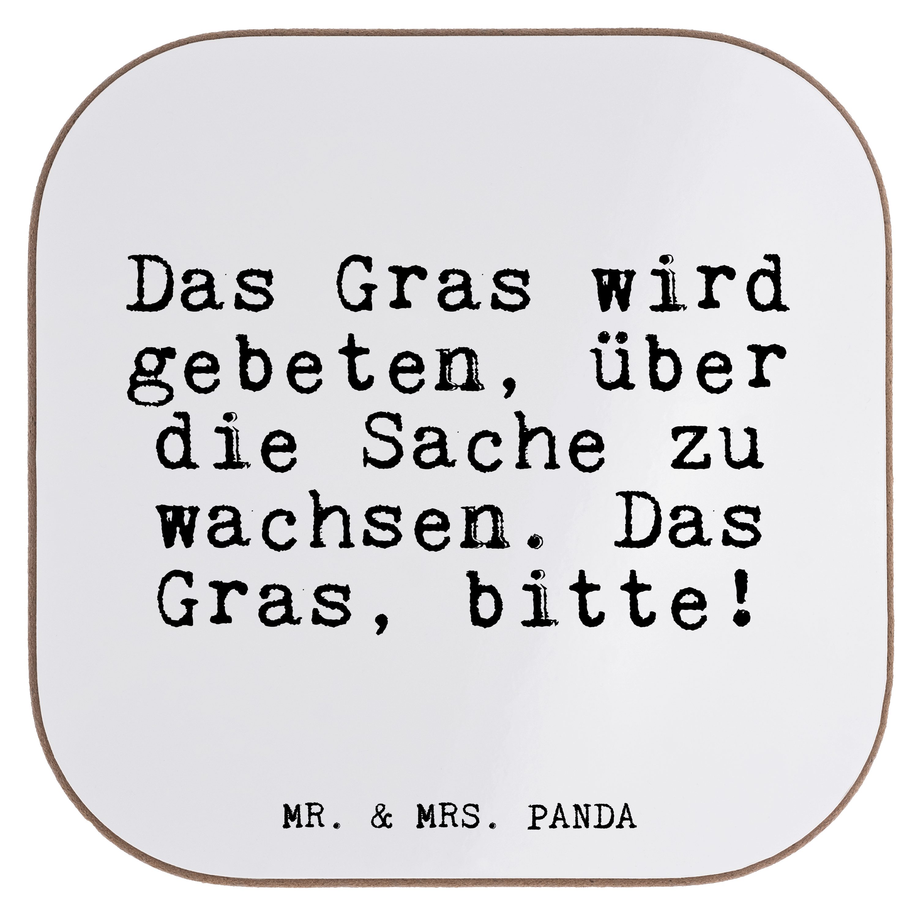 Mr. & Mrs. Panda Getränkeuntersetzer Das Gras wird gebeten,... - Weiß - Geschenk, Familie, Getränkeunterse, 1-tlg.
