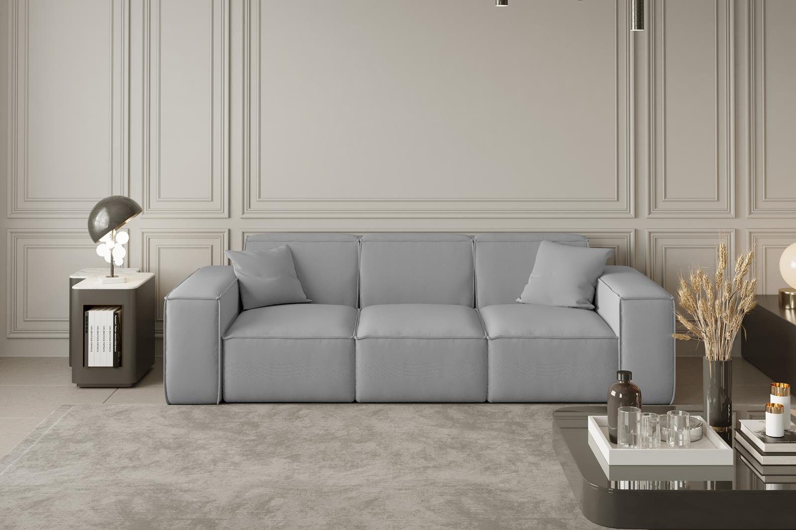 Stil, im aus Veloursstoff, Beautysofa Sofa modernes Lugano, Wellenfedern 3-Sitzer oder Cordstoff Sofa Dreisitzer inklusive