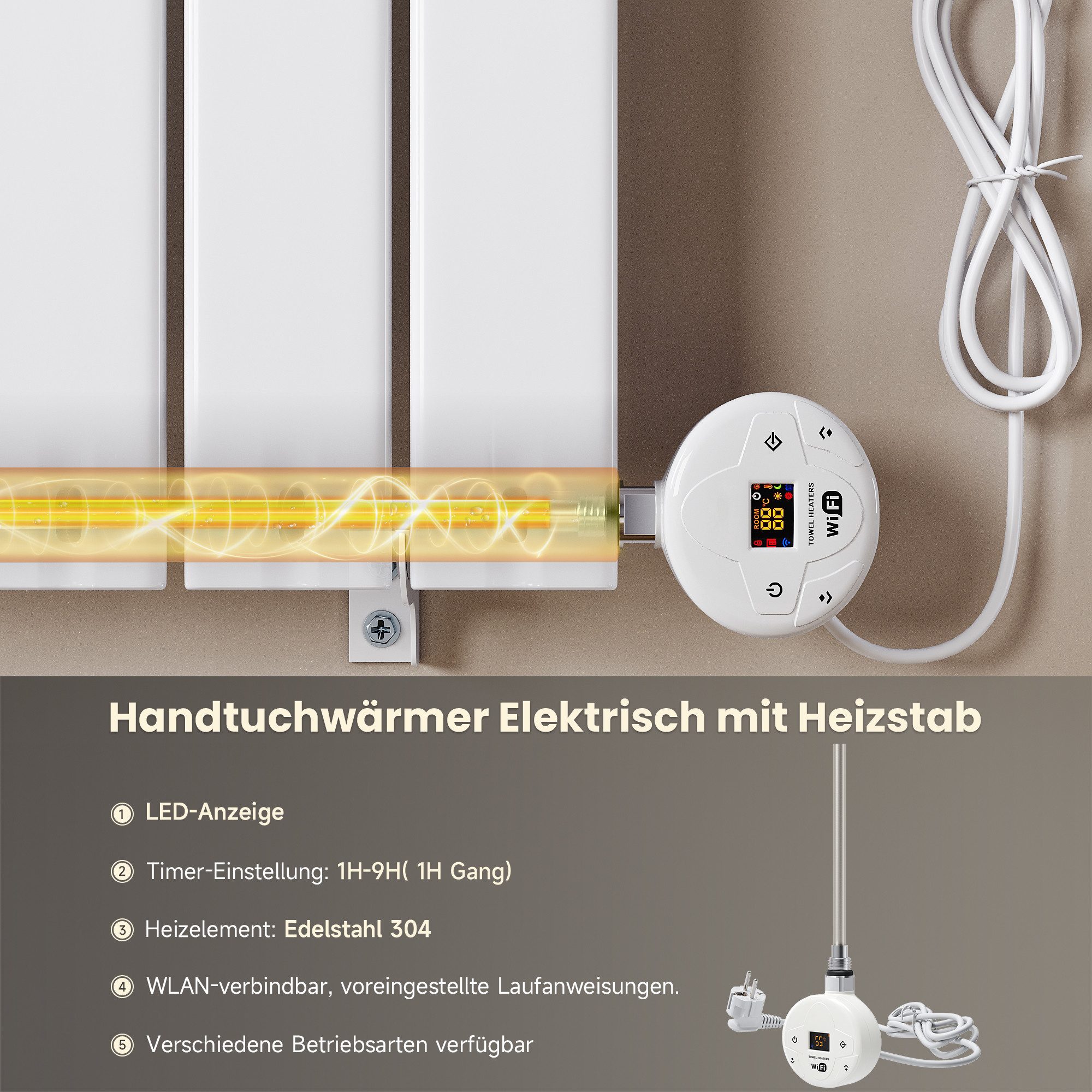 SONNI Elektro-Heizkörper Elektro-Heizkörper mit WiFi-Fernbedienung,Temperaturregelung:400W-800W – Bild 3 von 5